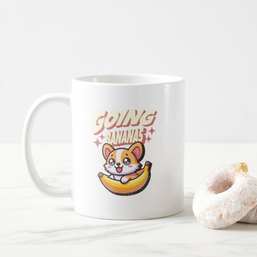 Mug Goûter Bananes drôle mignon Corgi (Avec donut)