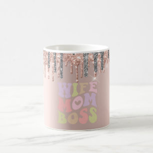 Mug Gouttes de Paillettes Argent Rose Doré Femme Maman