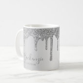Mug Gouttes de paillettes argentées chic personnalisée (Devant gauche)