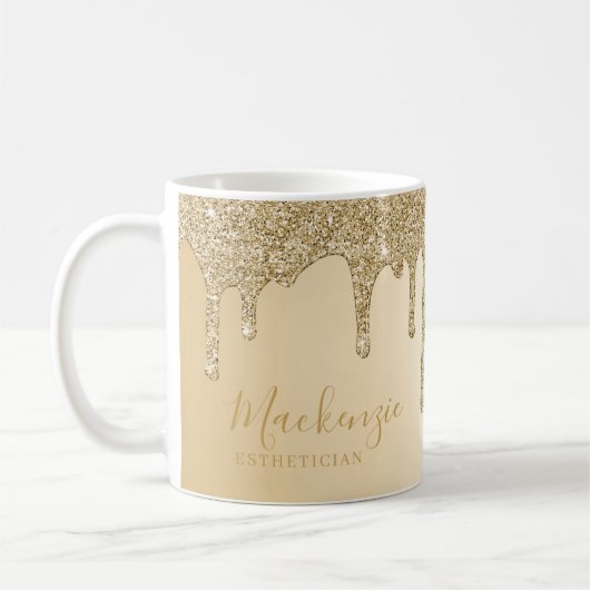 Mug Gouttes de paillettes dorées chic personnalisées (Gauche)