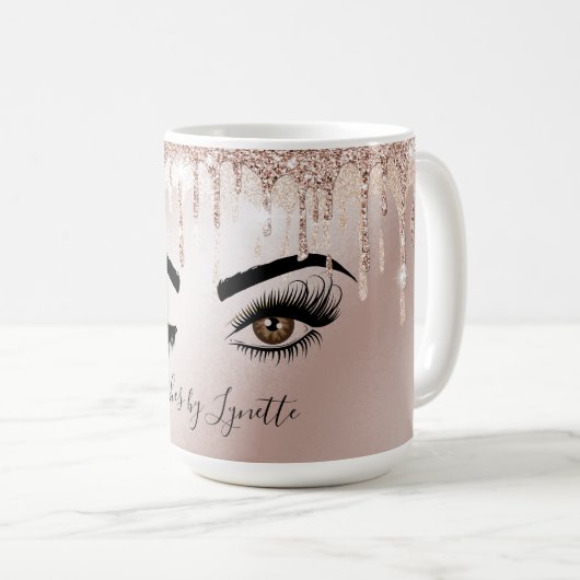 Mug gouttes d'or rose clin d'oeil longues cils (Devant droit)