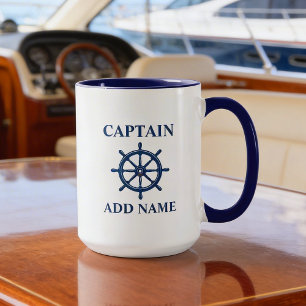 Mug Gouvernail de Bateau & Nom du Capitaine ou du Bate