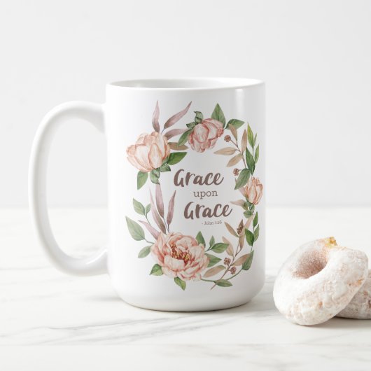 Mug Grace sur grâce - Jean 1:16 - Floral (Avec donut)