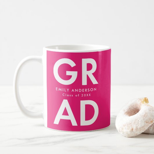 Mug Grad Grad Hot Pink Photo Graduation (Avec donut)