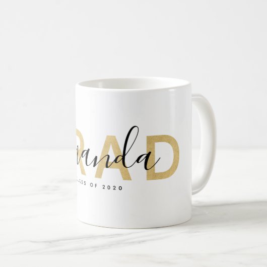 Mug Grad Modern Script Nom Or personnalisé Noir (Devant droit)