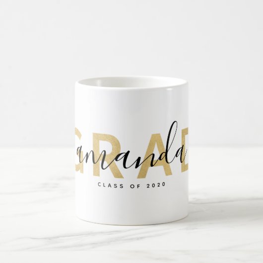 Mug Grad Modern Script Nom Or personnalisé Noir (Centre)