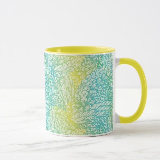 Mug Gradient jaune et bleu vintage floral (Droite)