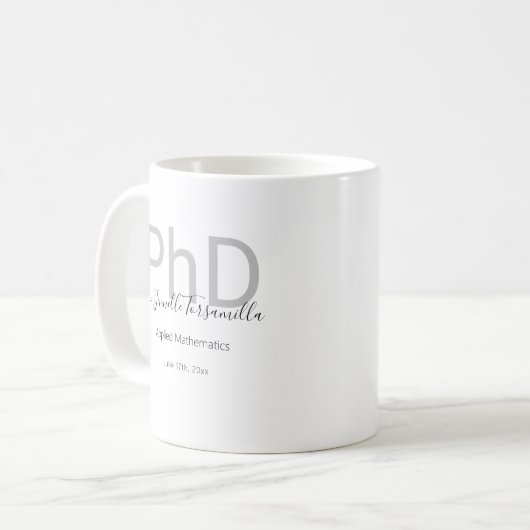 Mug Graduate Keepsaké Black Grey Nom PhD Graduation (Devant gauche)