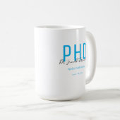 Mug Graduate Keepsaké bleu Noir Nom PhD (Devant droit)