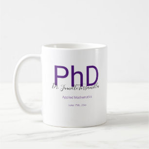 Mug Graduate Keepsaké noir pourpre Nom PhD Graduation