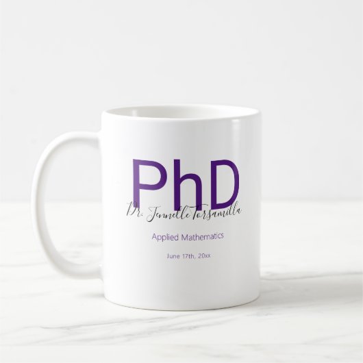 Mug Graduate Keepsaké noir pourpre Nom PhD Graduation (Gauche)