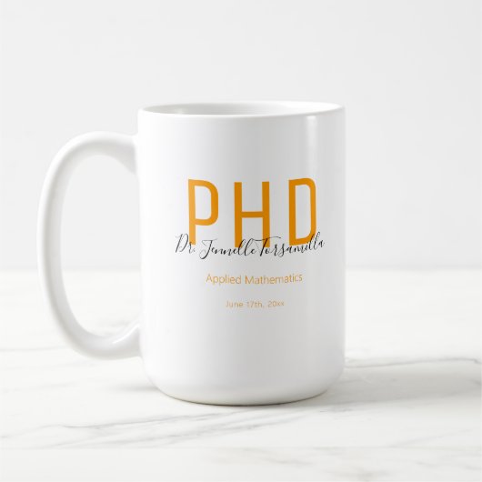 Mug Graduate Keepsaké Orange Noir Nom PhD (Gauche)