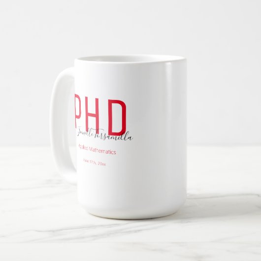 Mug Graduate Keepsaké Rouge Nom noir PhD (Devant gauche)