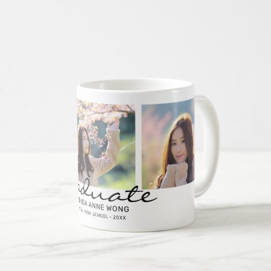 Mug Graduation 3 Photo Collage noir Nom du script (Devant droit)