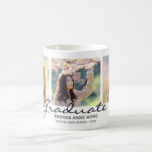 Mug Graduation 3 Photo Collage noir Nom du script (Centre)