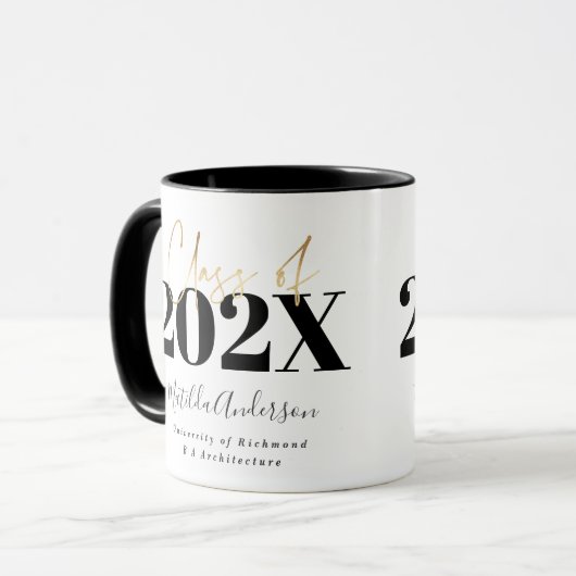 Mug graduation en or noir élégant script moderne  (Devant gauche)