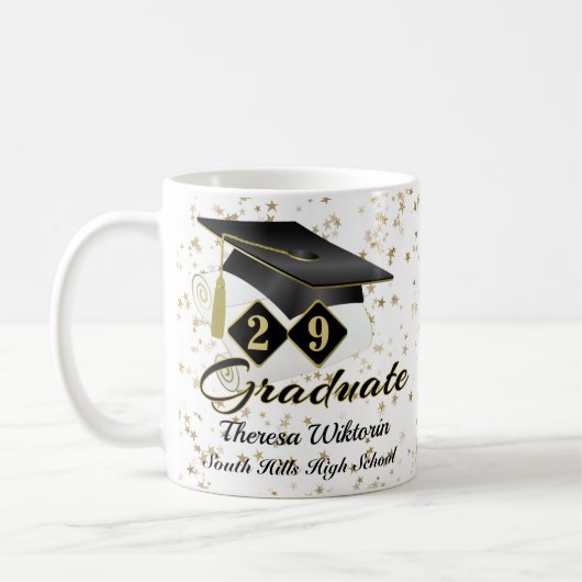 Mug Graduation personnalisée Noir & Or 20XX (Gauche)