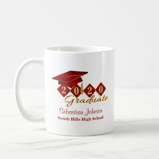 Mug Graduation personnalisée Rouge & Or 20XX (Gauche)