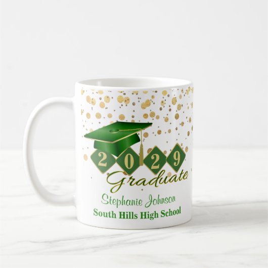 Mug Graduation personnalisée Vert & Or 20XX (Gauche)