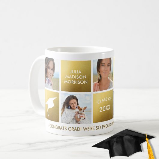 Mug Graduation Photo Collage Gold Classe de 20XX Custo