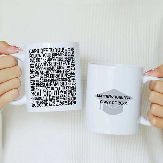 Mug Graduation Word Cloud avec Mortorboard
