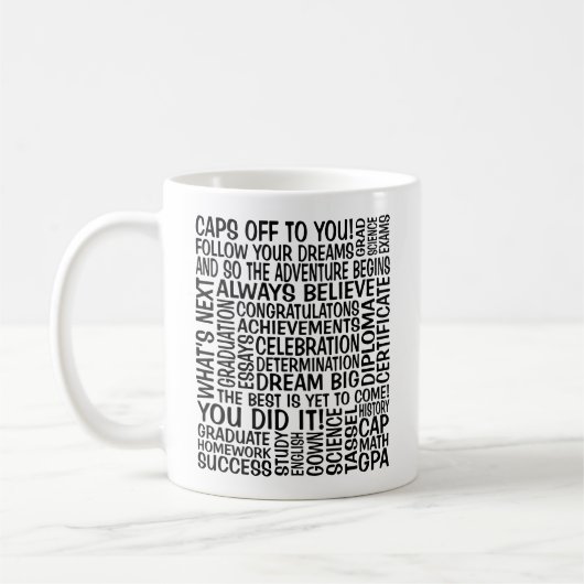 Mug Graduation Word Cloud avec Mortorboard (Gauche)