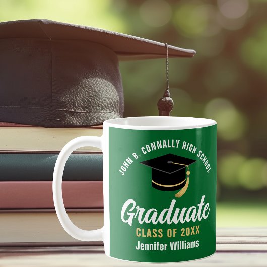 Mug Gradué Blanc Vert Diplômé Personnalisé