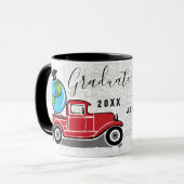 Mug Gradué Vintage Camion Rouge Globe Monogramme Nom (Devant gauche)