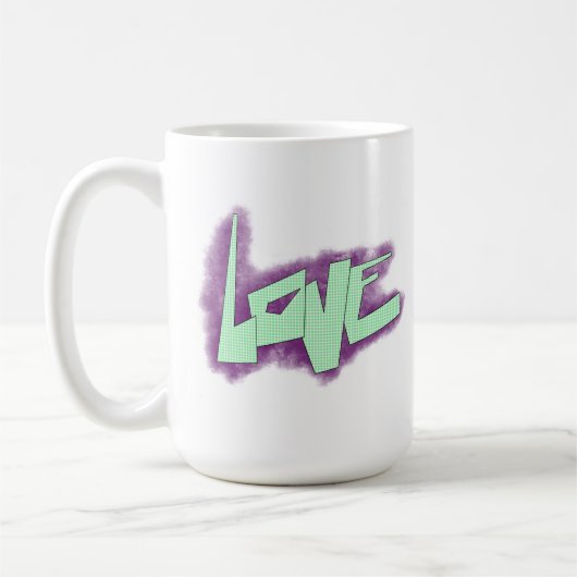 Mug graffiti d'amour violet vert menthe typographie po (Gauche)
