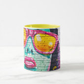 Mug Graffiti fille rue pop art turquoise rose jaune mi (Centre)