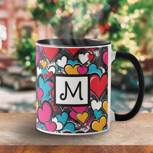 Mug Graffiti Hearts Colorful Pattern Monogrammed
