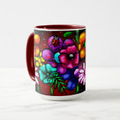 Mug Graffiti Style Fleurs & Ladybug rose violet rouge (Devant gauche)