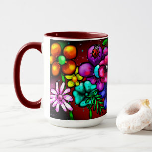 Mug Graffiti Style Fleurs & Ladybug rose violet rouge
