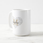Mug Grand Coeur Diamant, Monogramme Or, Nom Du Script (Devant gauche)