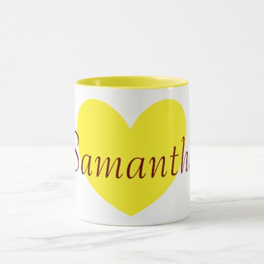 Mug Grand Coeur jaune Imprimer Café personnalisé (Centre)