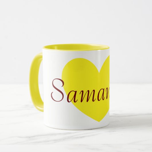 Mug Grand Coeur jaune Imprimer Café personnalisé (Devant gauche)