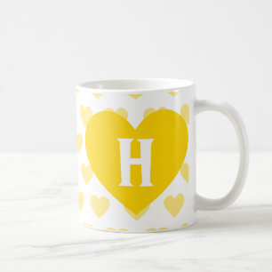 Mug Grand coeur jaune lumineux - monogramme