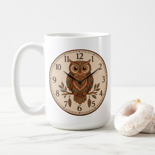 Mug Grand Horloge Murale Chouette Boho (Avec donut)