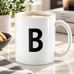 Mug Grand lettre initiale noire monogramme minimaliste