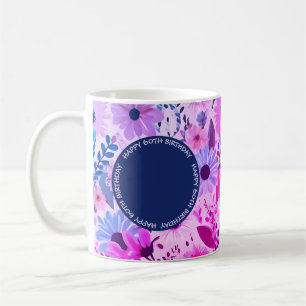 Mug Grand-mère 60e anniversaire rose et bleu photo flo