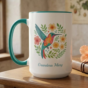 Mug Grand-mère Anniversaire Colibri Botanique Floral