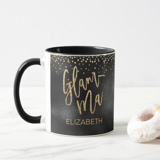 Mug Grand-mère de Glamma noir Dots d'or pour glamour (Avec donut)