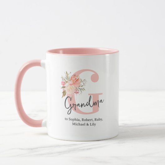 Mug Grand-mère initiale florale mignonne (Gauche)
