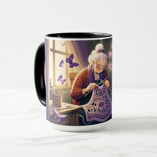 Mug Grand-mère tricot. (Devant gauche)