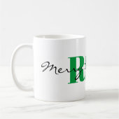 Mug Grand monogramme vert et Joyeux Noël Classique (Gauche)