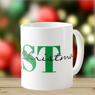 Mug Grand monogramme vert et Joyeux Noël Classique