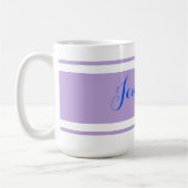 Mug Grand nom de script bleu, Lavender Strips sur blan (Gauche)