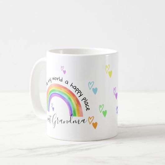 Mug Grand-parent Arc-en-ciel et Coeurs Joyeux Lieu (Devant gauche)