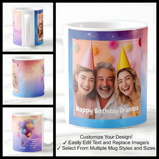 Mug Grand-père Anniversaire Photo Message Ballons Mode