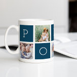 Mug Grand-père du pavot personnalisé 5 Collage photo<br><div class="desc">Créez un gentil souvenir pour grand-père cette Fête des pères ou la Journée des grands-parents avec ce design simple qui comprend cinq de vos photos Instagram préférées, arrangé dans une mise en page de collage avec carrés alternatifs en bleu foncé, en épelant "Poppy". Personnalisez avec des photos préférées de ses...</div>